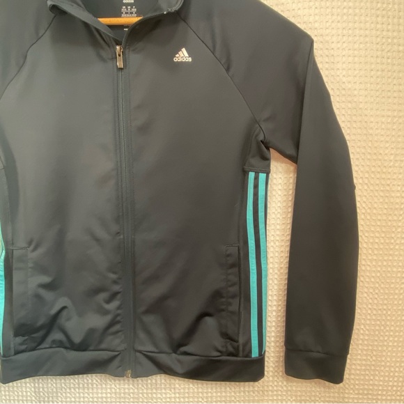 Adidas Climalite Full Zip Mock Neck Navy Track Sweater Jacket; Women’s Sz Medium - Picture 12 of 14